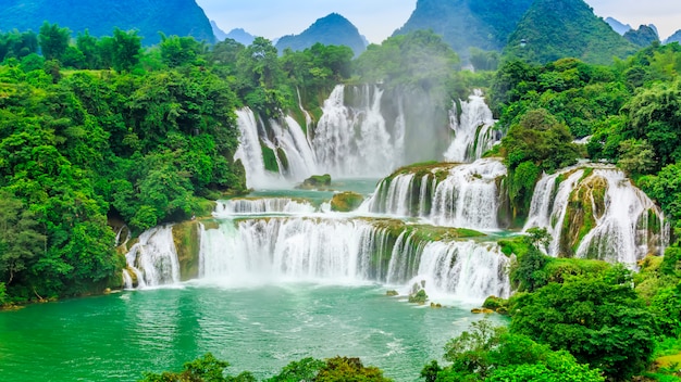 Detian Falls in Guangxi, China and Banyue Falls in Vietnam