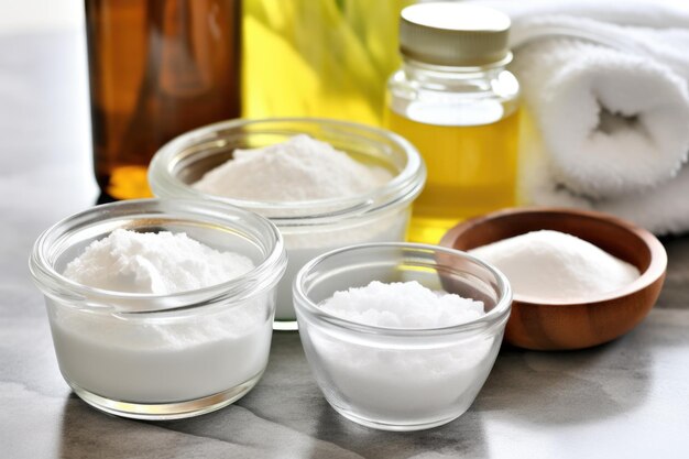 Photo detox bath ingredients including epsom salt and baking soda