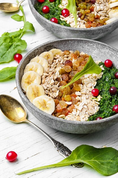 Detox breakfast of oatmeal.buddha bowls