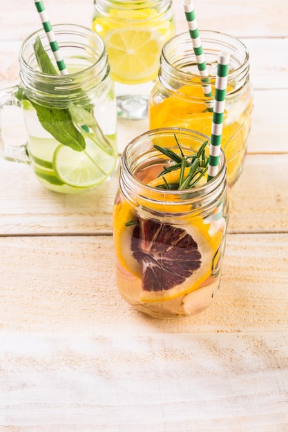 Detox citrus infused water as a refreshing summer drink.