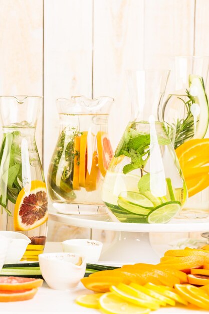 Detox citrus infused water as a refreshing summer drink.