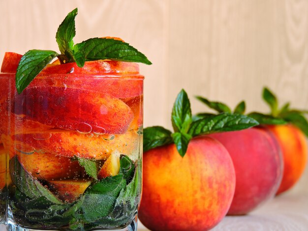 Detox drink with mint and peach.