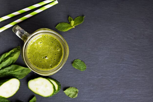 Detox green smoothie top view