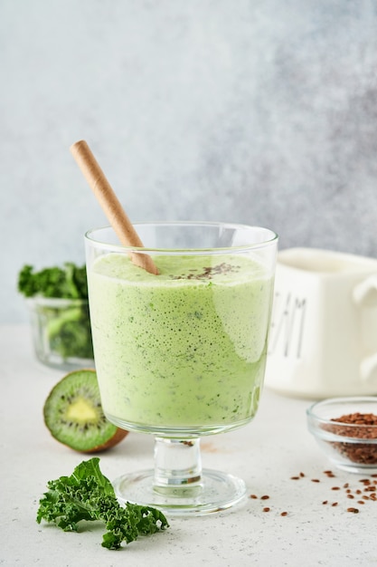 Detox green smoothie with kale, spinach and kiwi  