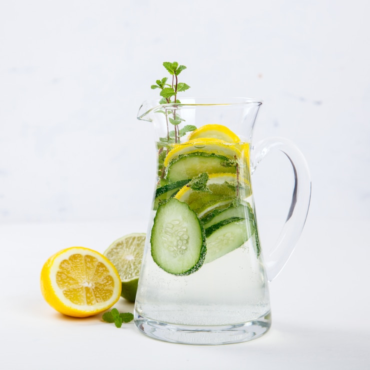 Photo detox infused water with lemon.summer party drink.