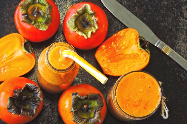 Detox persimmon smoothies. Keto drinks. Vitamin nutritious drink.