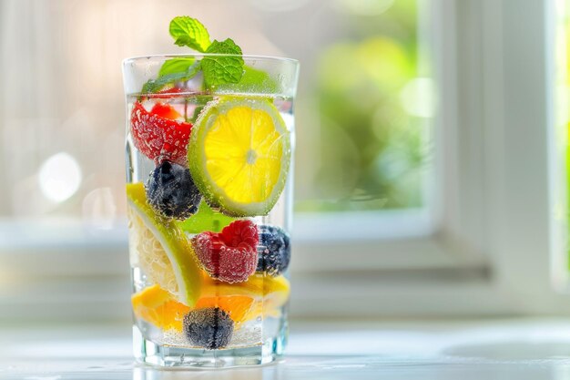 Detoxwater in zonlicht glas