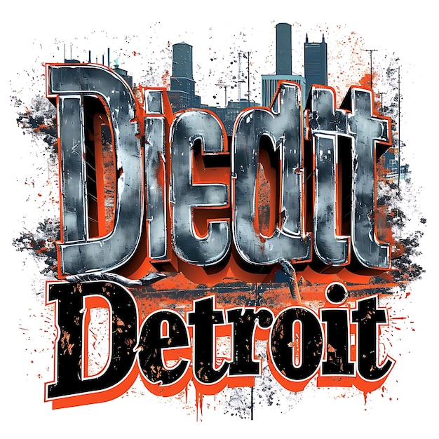 Photo detroit text with automotive and industrial typography desig watercolor lanscape arts collection