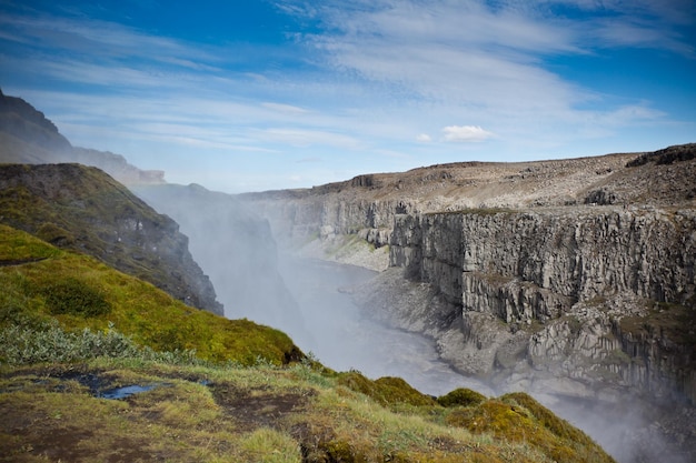 Dettifoss Waterfall in Iceland under a blue summer sky