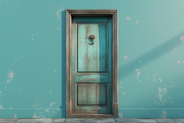 Foto deur en huis in vintage stijl in 3d illustratie stijl op een kleurrijke achtergrond
