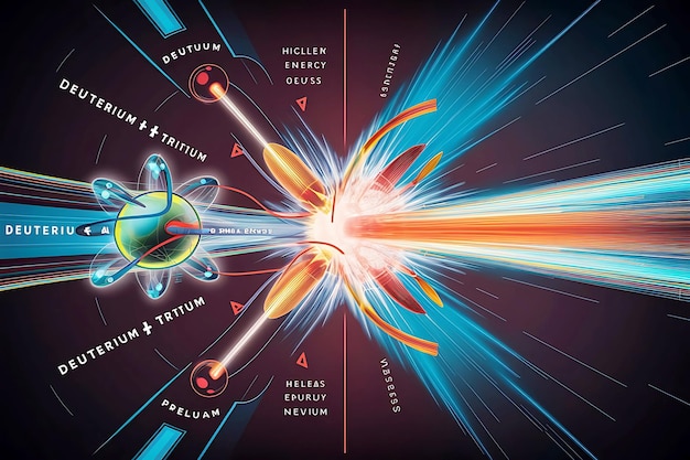 写真 デュテリウムとトリチウムを組み合わせる 融合プロセスを示す教育図