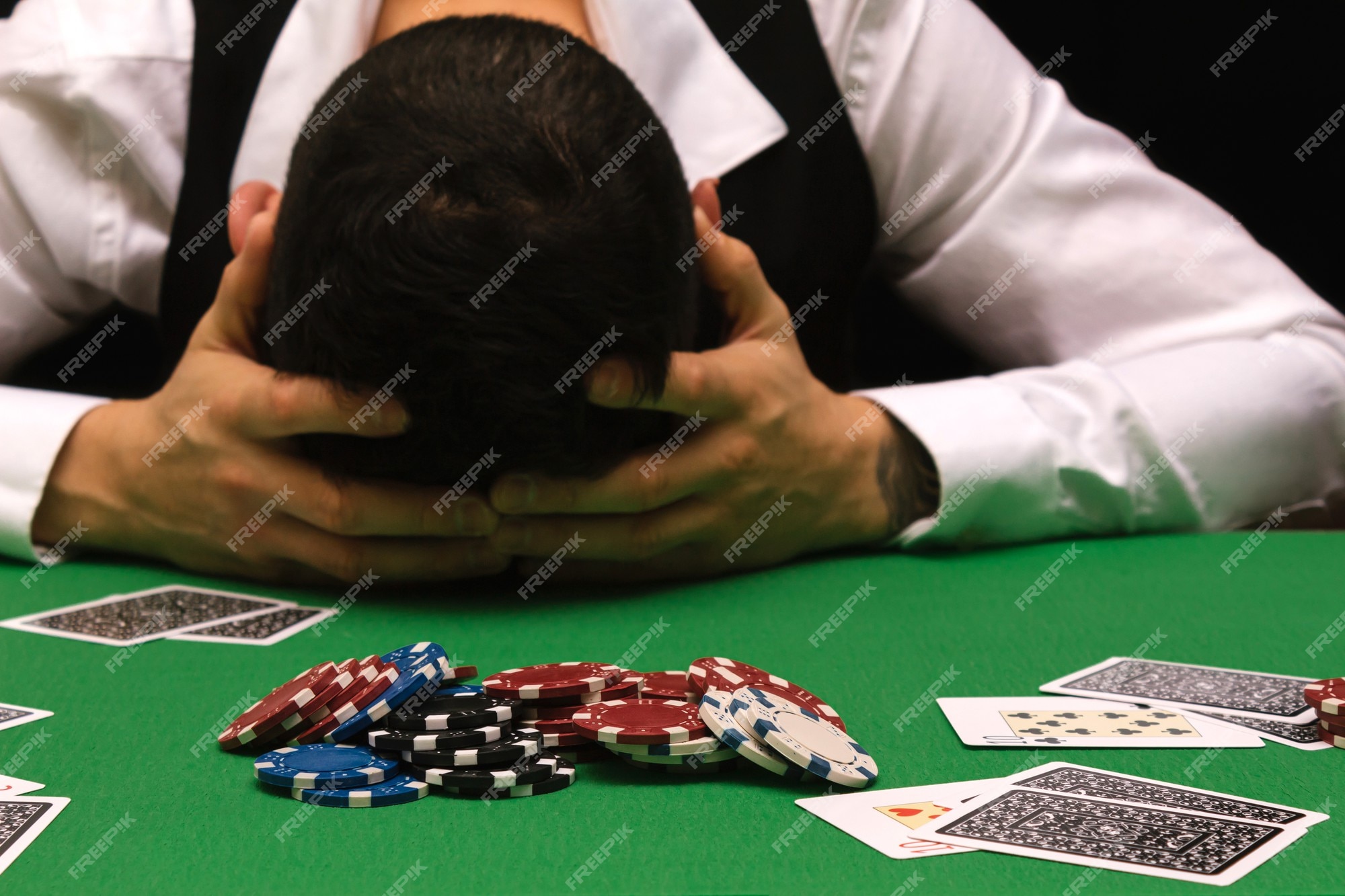 Premium Photo | Devastated gambler man losing a lot of money playing poker in casino, gambling addiction. divorce, loss, ruin, debt, ludopata concept.