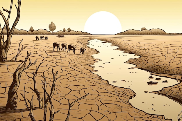 Разрушительная засуха Иллюстрация Генеративный AI