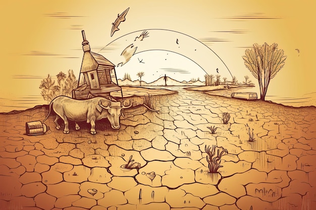 Devastating Drought Illustration Generative AI