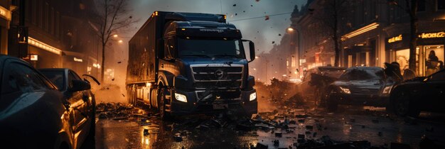 Devastating truck collision chaos debris and the weight of impact