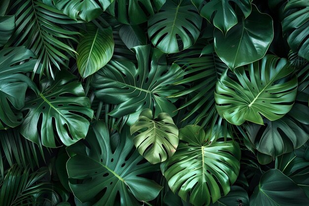 Photo develop a monochromatic tropical leaves pattern in generative ai