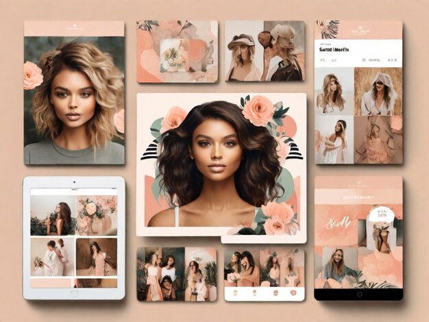 Develop a set of collage templates for social media posts featuring trendy designs and customizable