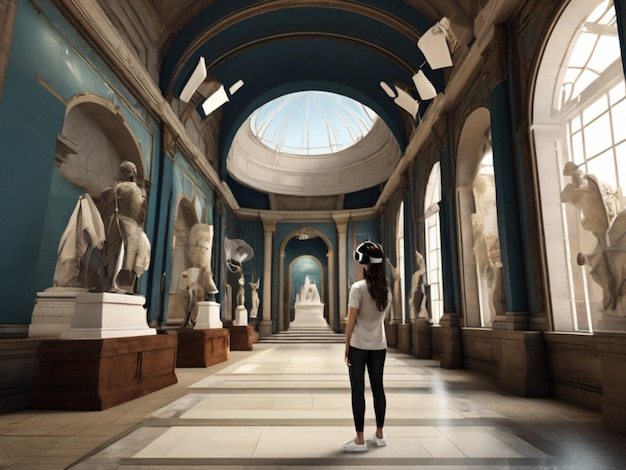 Develop a virtual reality mockup for a virtual museum showcasing famous landmarks and artifacts