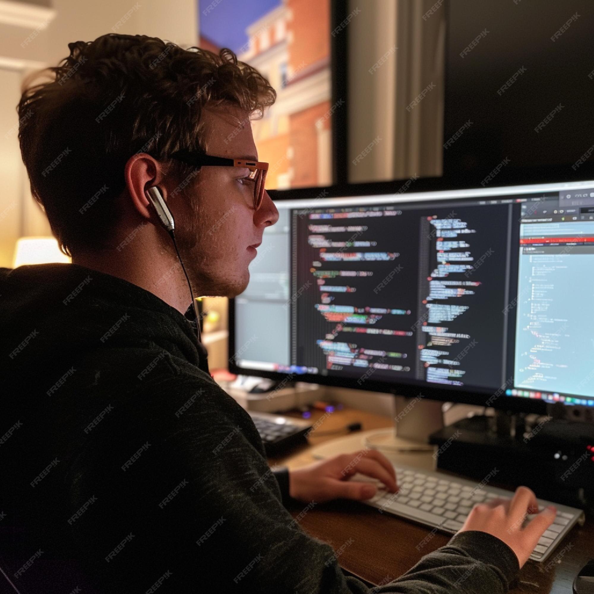 Developer coding a responsive web page using HTML CSS and JavaScript ...