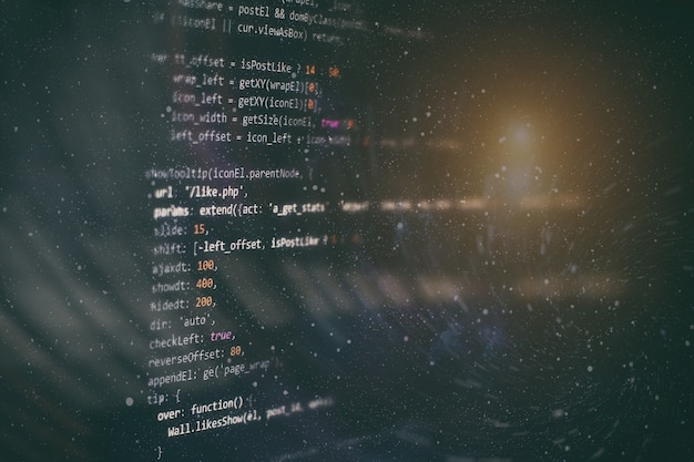 開発者プログラミングコード。抽象コンピュータスクリプトコード。ソフトウェア開発者のプログラミングコード画面。ソフトウェアプログラミングの作業時間。