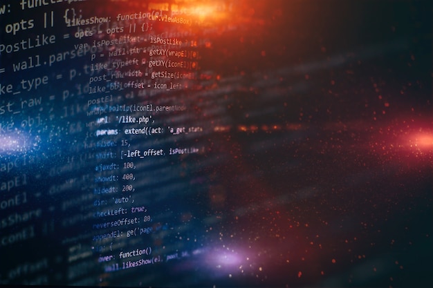 開発者プログラミングコード。抽象コンピュータスクリプトコード。ソフトウェア開発者のプログラミングコード画面。ソフトウェアプログラミングの作業時間。