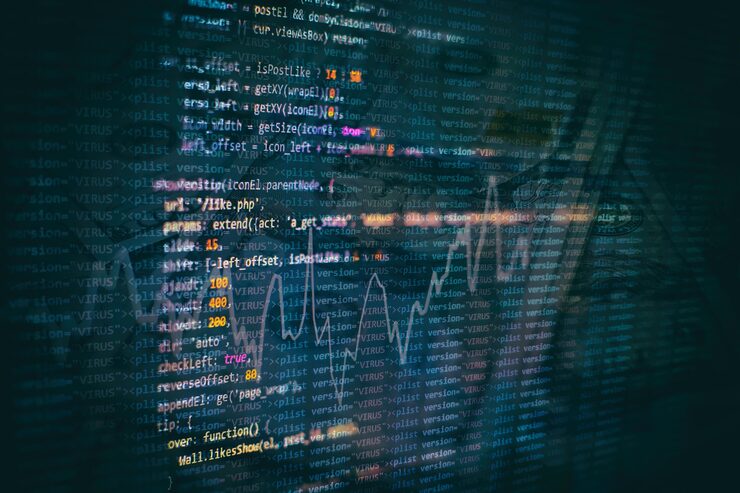 Photo developer programming code. abstract computer script code. programming code screen of software developer. software programming work time.