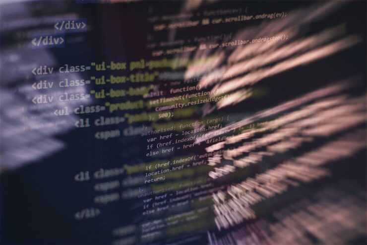Photo developer programming code. abstract computer script code. programming code screen of software developer. software programming work time.