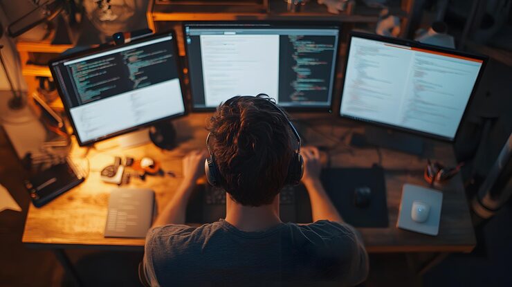 Photo developer working on a website with multiple tabs open multitasking in web development efficient coding setup