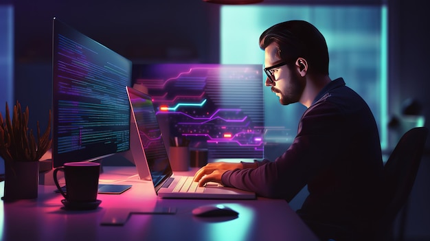 Развивающийся программист Разработка Дизайн веб-сайтов и работающие технологии кодирования Generative Ai