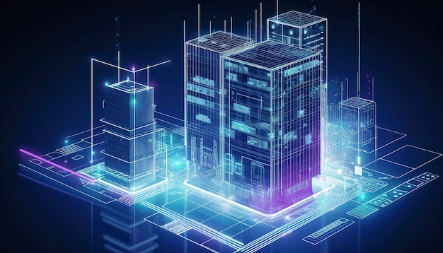 Development architecture computer systems of a smart building Design modern building construction with ai controls Project smart house construction with artificial intelligence generate ai