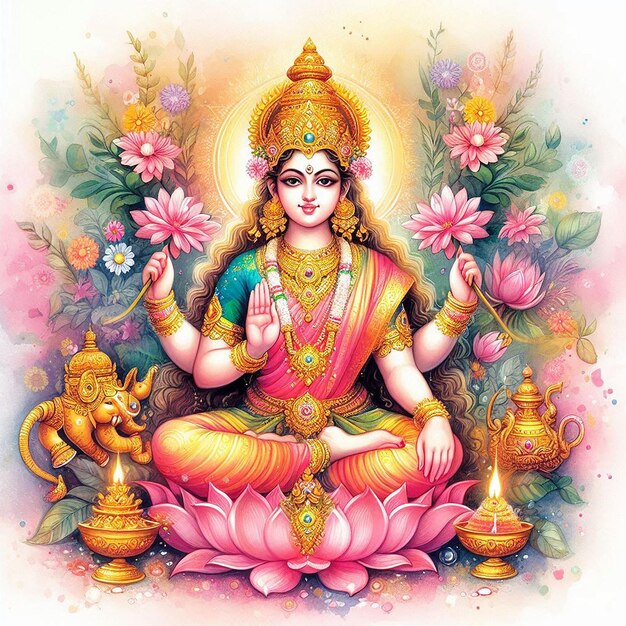 Photo devi lakshmi watercolor illustration