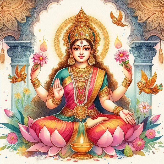 Photo devi lakshmi watercolor illustration