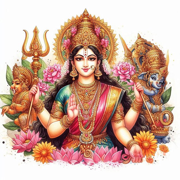 Photo devi lakshmi watercolor illustration