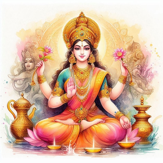 Photo devi lakshmi watercolor illustration