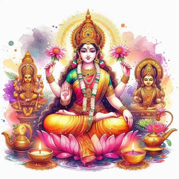 Photo devi lakshmi watercolor illustration