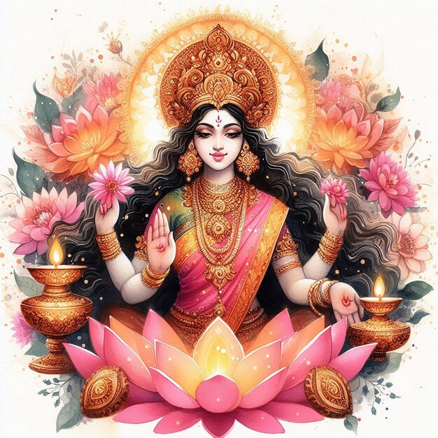 Photo devi lakshmi watercolor illustration
