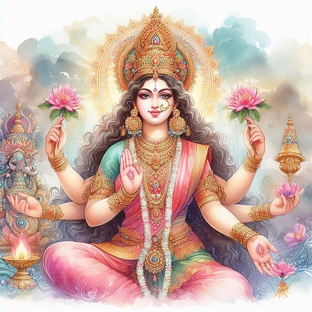 Photo devi lakshmi watercolor illustration