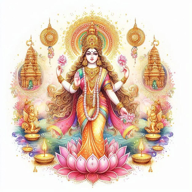 Photo devi lakshmi watercolor illustration