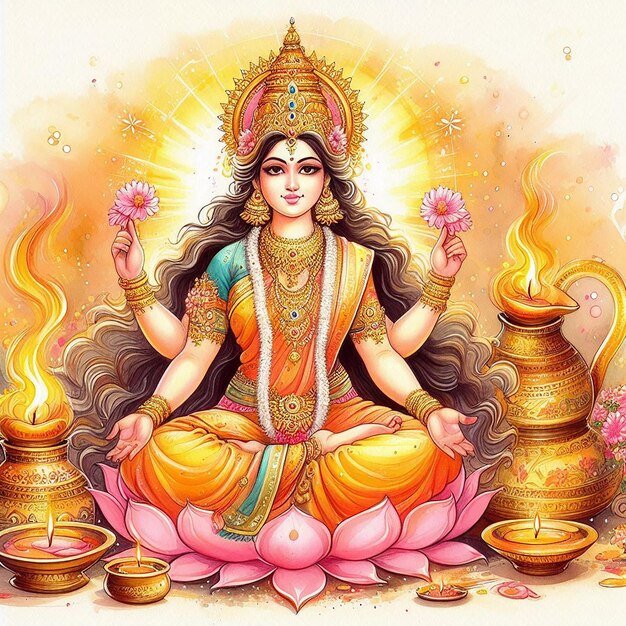 Photo devi lakshmi watercolor illustration