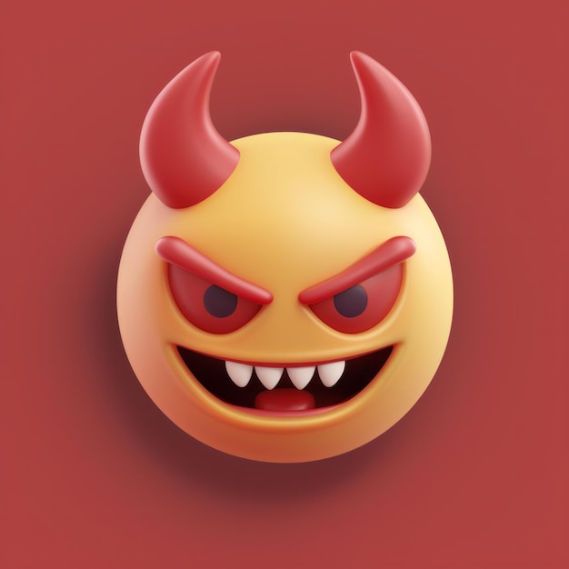 Фото Икона devil horns emoji изображает дьявольского эмоджи в 3d с красными рогами и злобной улыбкой основным цветом должен быть мягкий желтый ai generative