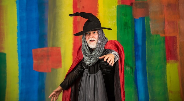 Devil man holiday and celebration magic hat best ideas for\
halloween halloween party witch man in hat and cloak happy\
halloween weird old grandfather with gray beard