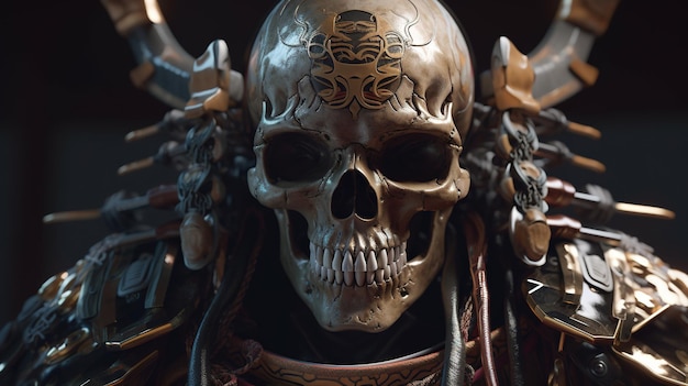 Devil skull cyborg samurai digital art illustration Generative AI