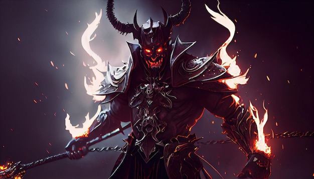 Devil warrior with dark magic digital art illustration Generative AI