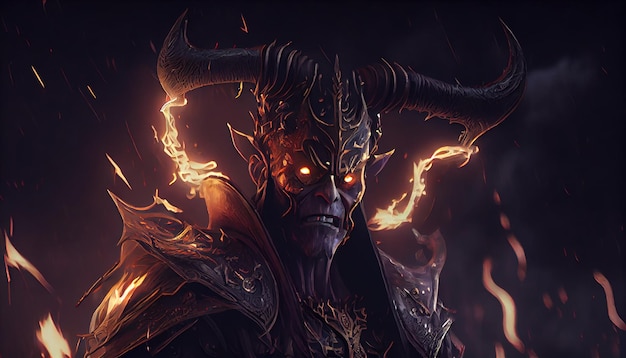 Devil warrior with dark magic digital art illustration Generative AI