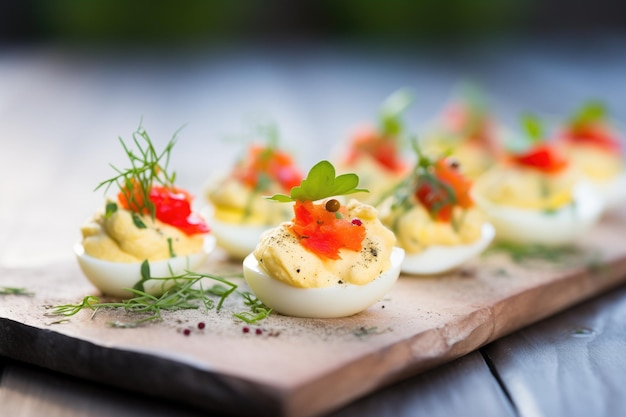 Deviled eggs in an egg carton for a rustic look