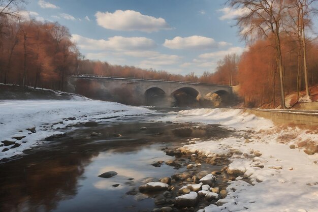 Devils Bridge of Kromlau Park in autumn clothes