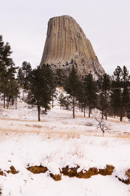 Devils Tower Wyoming Winter Snow Rock Butte