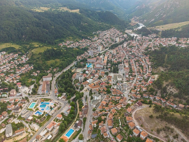 Devin Bulgaria Aerial view to the small city in the mountains