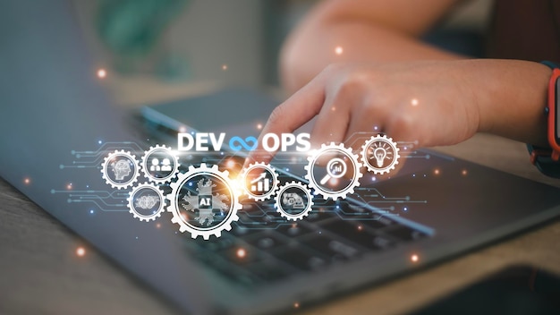 Foto devops concept software ontwikkeling en it operations agile programmeren