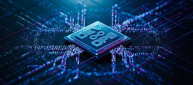 DevOps 개발 운영 아이콘 상징 회로 보드에  인터넷 및 기술 개념